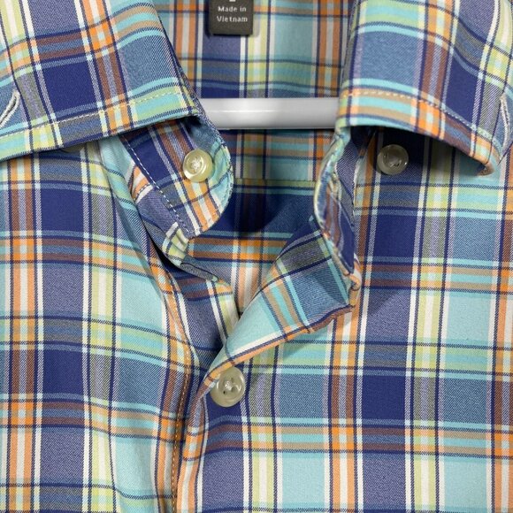 Peter Millar Summer Comfort Mens Plaid Long-Sleeve Button-Up Shirt L Blue/Orange - Picture 6 of 7